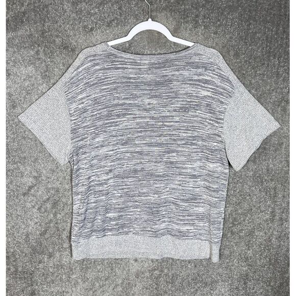CJ Banks Top Womens Size 1X Gray Knit Ribbed SpaceDye Stretch‎ Short Sleeve - Picture 2 of 6
